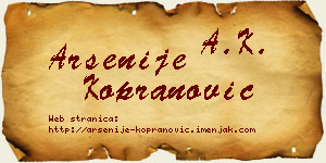 Arsenije Kopranović vizit kartica